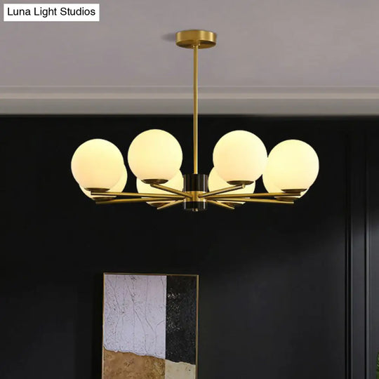 Gold-Finished Radial Design Chandelier With Milk Glass Globe For Stylish Hanging Light