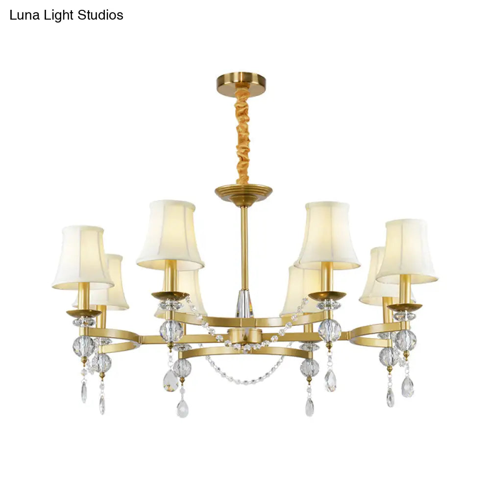 Gold Flared Crystal Drops Suspension Lamp - Traditional Pendant Chandelier With 6/8 Bulbs For