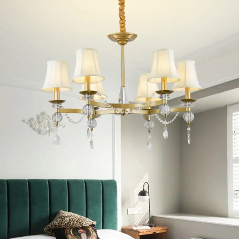 Gold Flared Crystal Drops Suspension Lamp - Traditional Pendant Chandelier With 6/8 Bulbs For