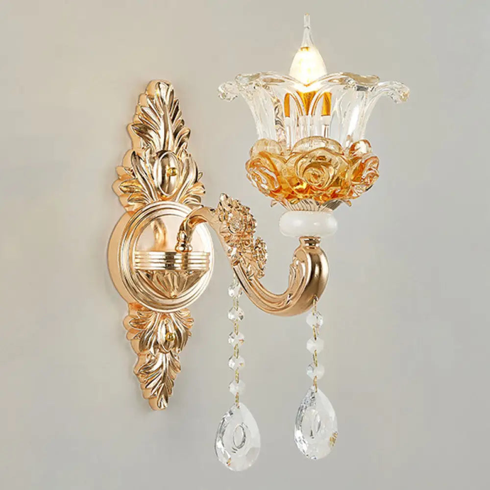 Gold Floral Glass Chandelier: Elegant Living Room Suspension Lamp 1 /