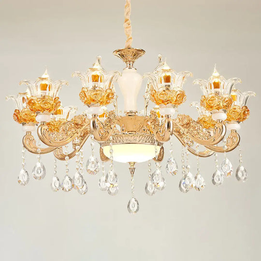 Gold Floral Glass Chandelier: Elegant Living Room Suspension Lamp 10 /