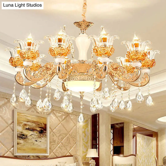 Floral Clear Glass Living Room Chandelier - Simple Gold Suspension Light Fixture 15 /