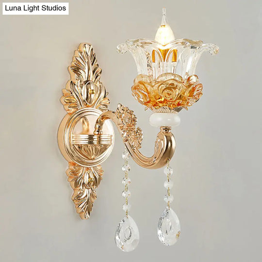 Floral Clear Glass Living Room Chandelier - Simple Gold Suspension Light Fixture 1 /