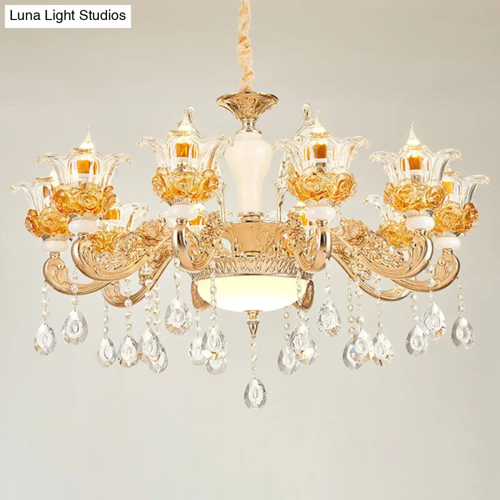 Floral Clear Glass Living Room Chandelier - Simple Gold Suspension Light Fixture 10 /