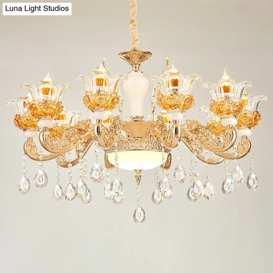 Floral Clear Glass Living Room Chandelier - Simple Gold Suspension Light Fixture 10 /