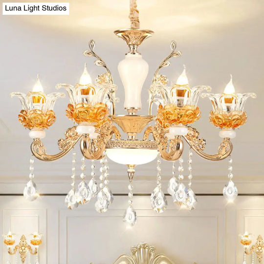 Floral Clear Glass Living Room Chandelier - Simple Gold Suspension Light Fixture 6 /