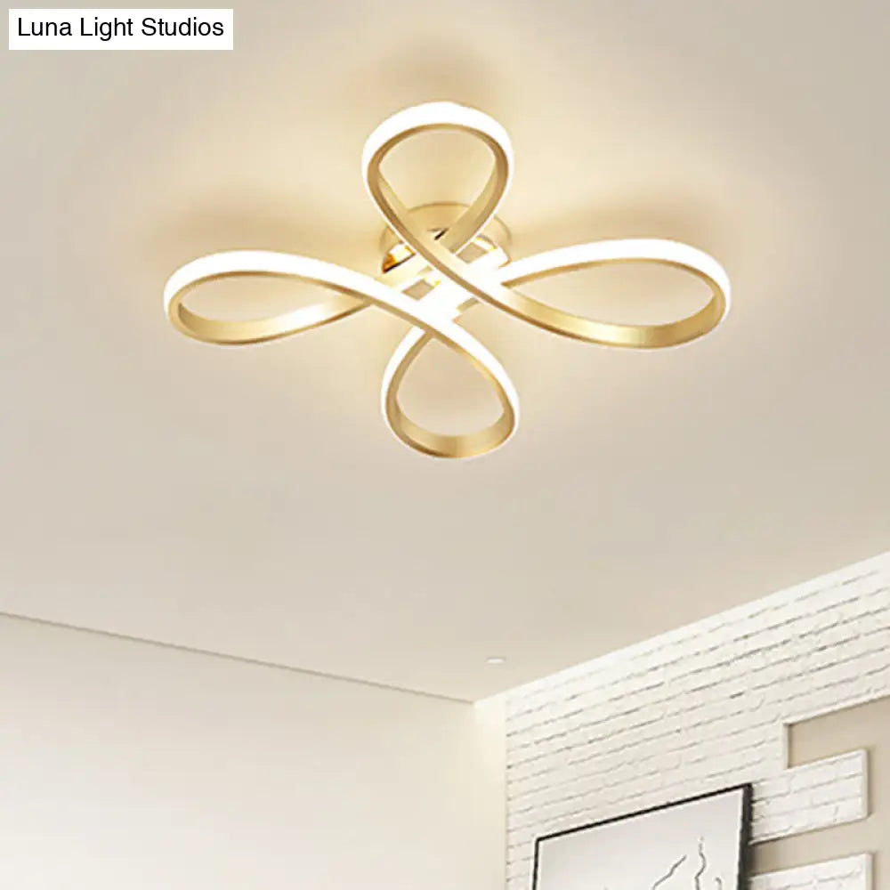 Gold Floral Semi-Flush Led Ceiling Light For Modern Bedrooms