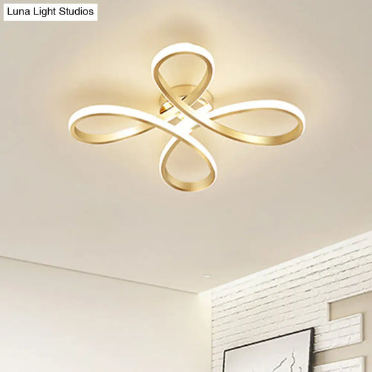 Gold Floral Semi-Flush Led Ceiling Light For Modern Bedrooms