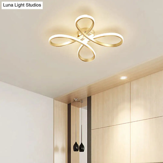 Gold Floral Semi-Flush Led Ceiling Light For Modern Bedrooms