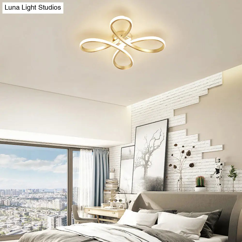 Gold Floral Semi-Flush Led Ceiling Light For Modern Bedrooms