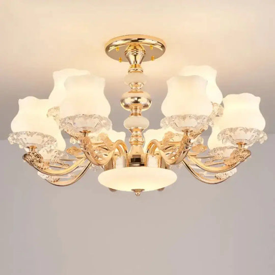 Gold Flower Semi-Mount Ceiling Light With Opal Glass Shade For Simple Living Room Elegance 12 /