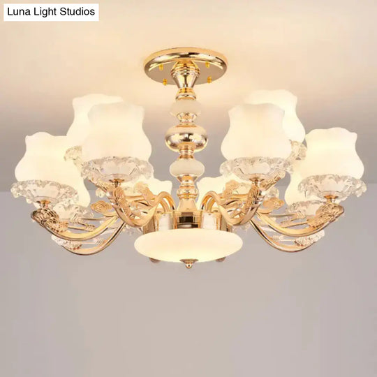 Gold Flower Semi-Mount Ceiling Light With Opal Glass Shade For Simple Living Room Elegance 12 /