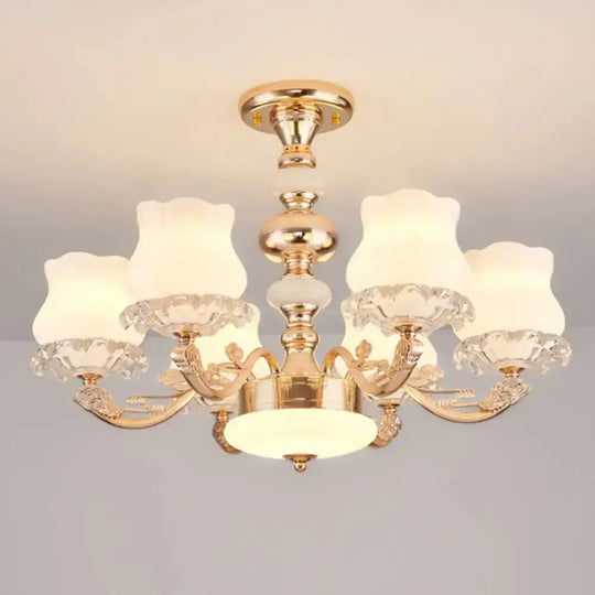 Gold Flower Semi-Mount Ceiling Light With Opal Glass Shade For Simple Living Room Elegance 6 /