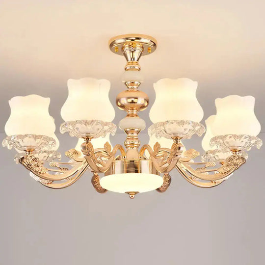 Gold Flower Semi-Mount Ceiling Light With Opal Glass Shade For Simple Living Room Elegance 8 /