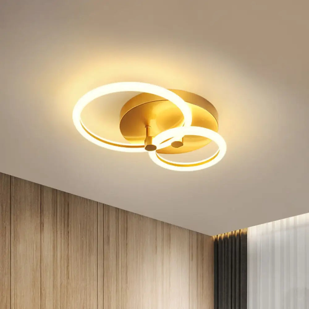 Gold Flush Ceiling Lamp With Led Lights - Simple Semi Mount Design For Bedrooms (16’/19’