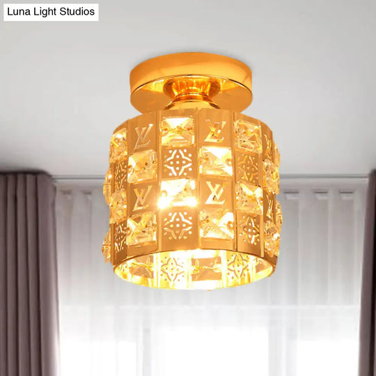 Gold Flush Mount Ceiling Lamp With Hand-Cut Crystal Spotlight