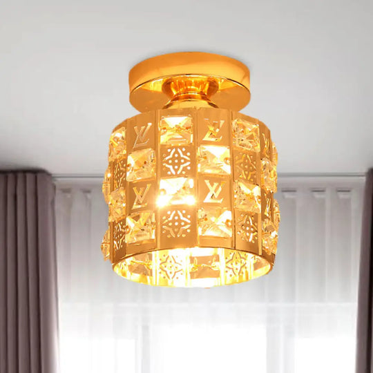 Gold Flush Mount Ceiling Lamp With Hand - Cut Crystal Spotlight