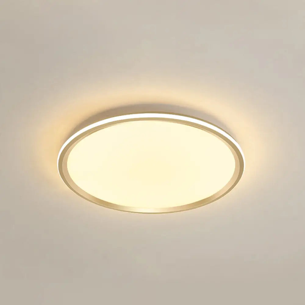 Gold Flush - Mount Led Ceiling Lamp: Simplicity Acrylic Bedroom Lighting / 16’ Warm