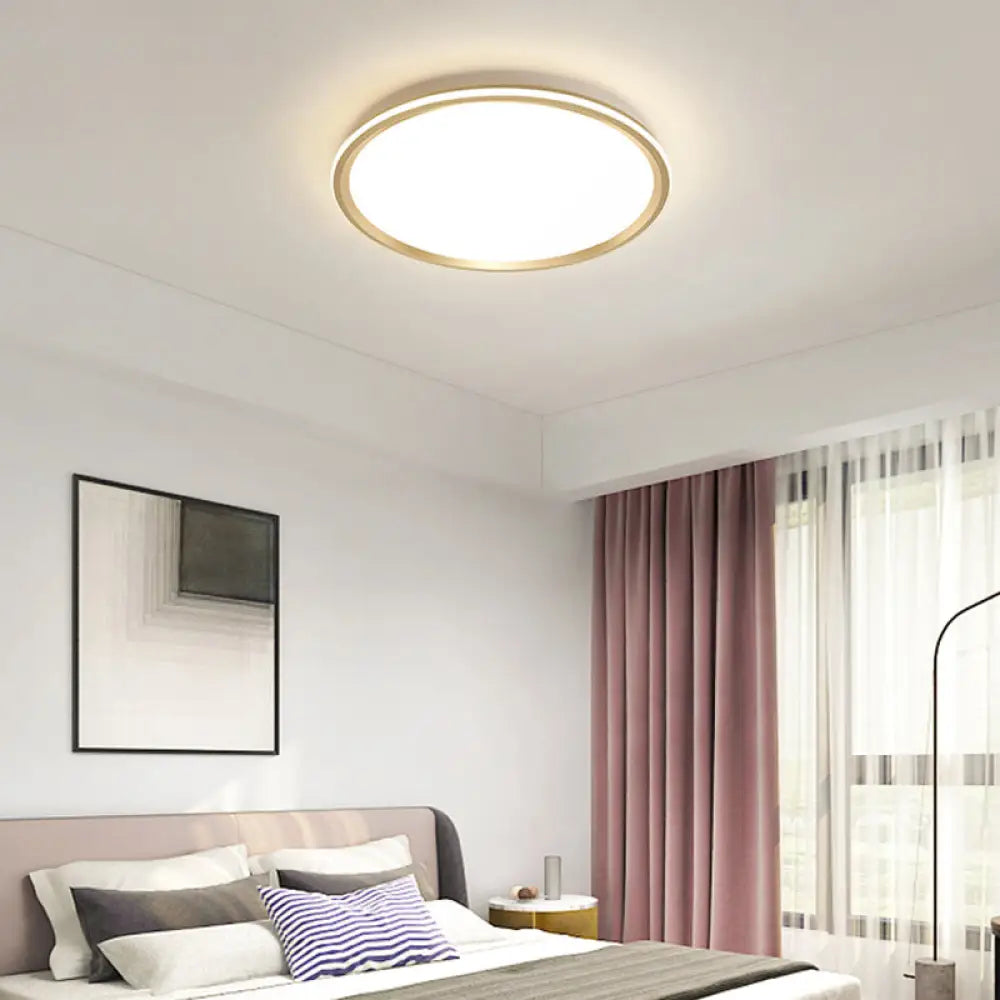 Gold Flush - Mount Led Ceiling Lamp: Simplicity Acrylic Bedroom Lighting / 16’ White