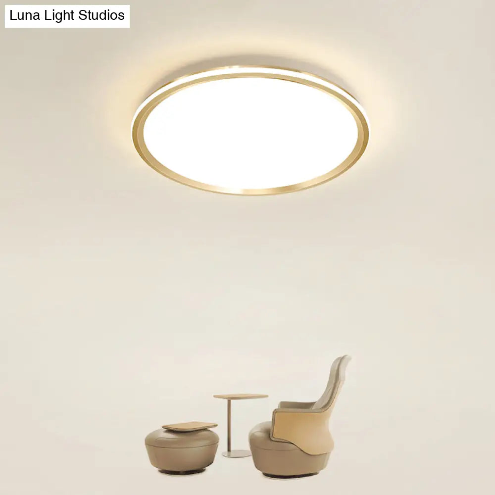 Gold Flush-Mount Led Ceiling Lamp: Simplicity Acrylic Bedroom Lighting / 16 Remote Control Stepless