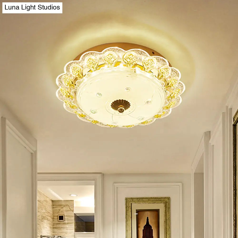 Gold Flush Mount Led Crystal Ceiling Light