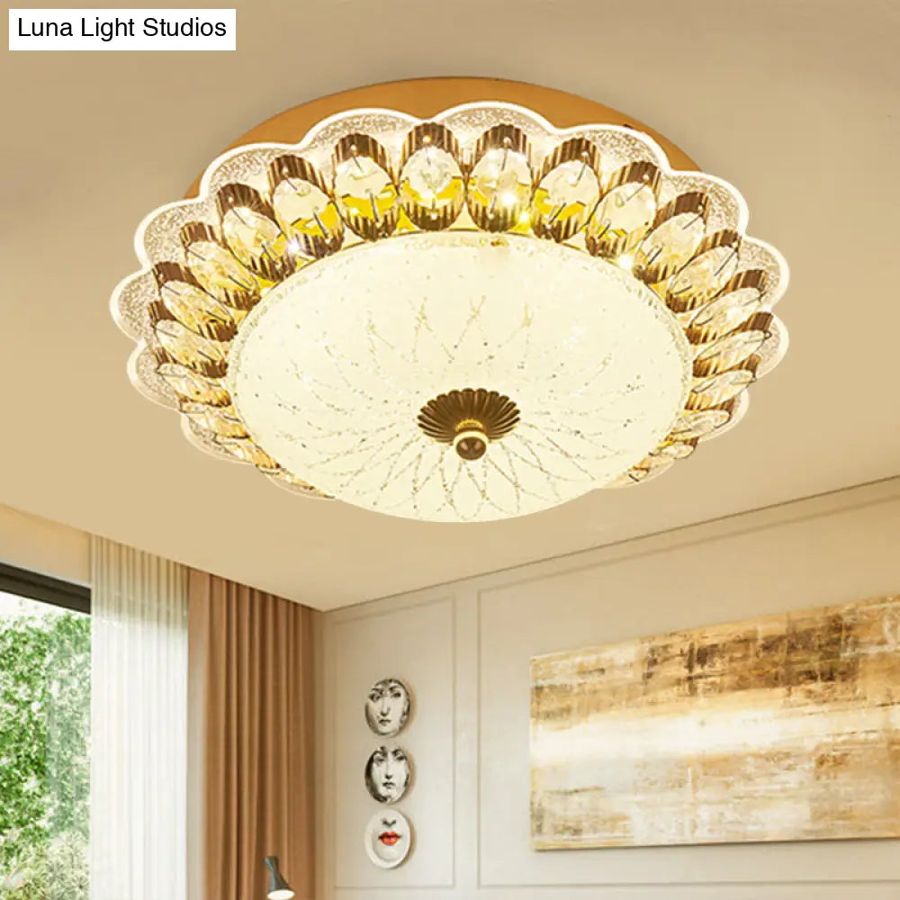 Gold Flush Mount Led Crystal Ceiling Light