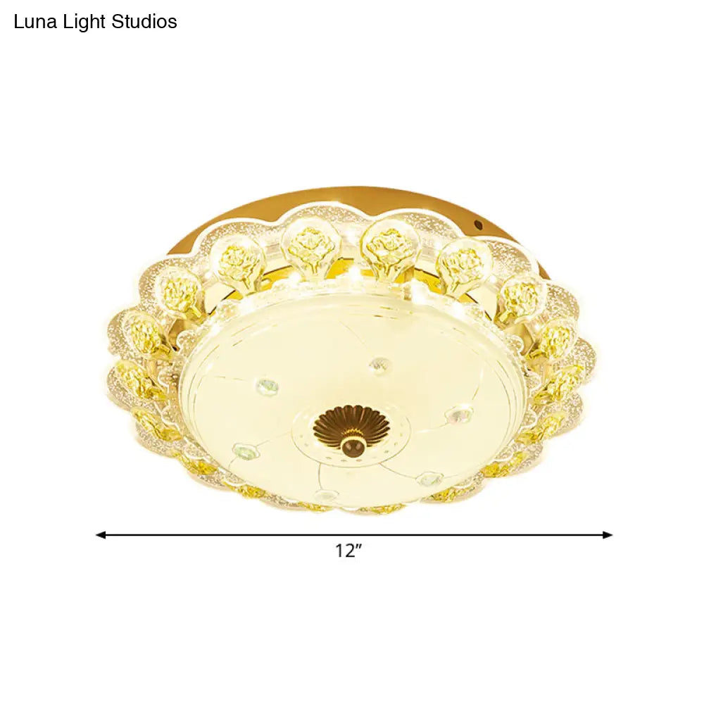 Gold Flush Mount Led Crystal Ceiling Light