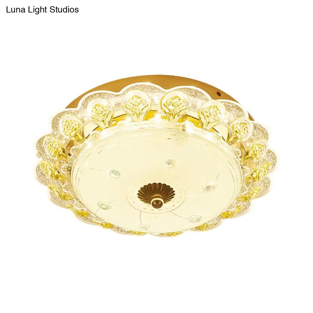 Gold Flush Mount Led Crystal Ceiling Light