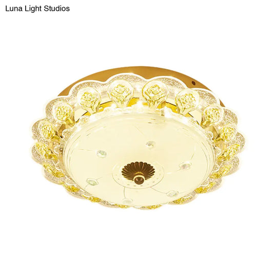 Gold Flush Mount Led Crystal Ceiling Light