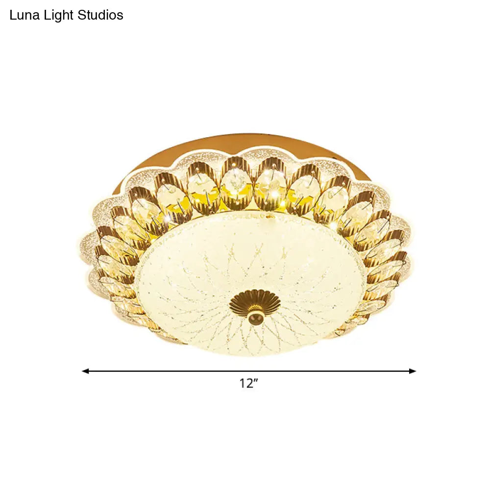 Gold Flush Mount Led Crystal Ceiling Light