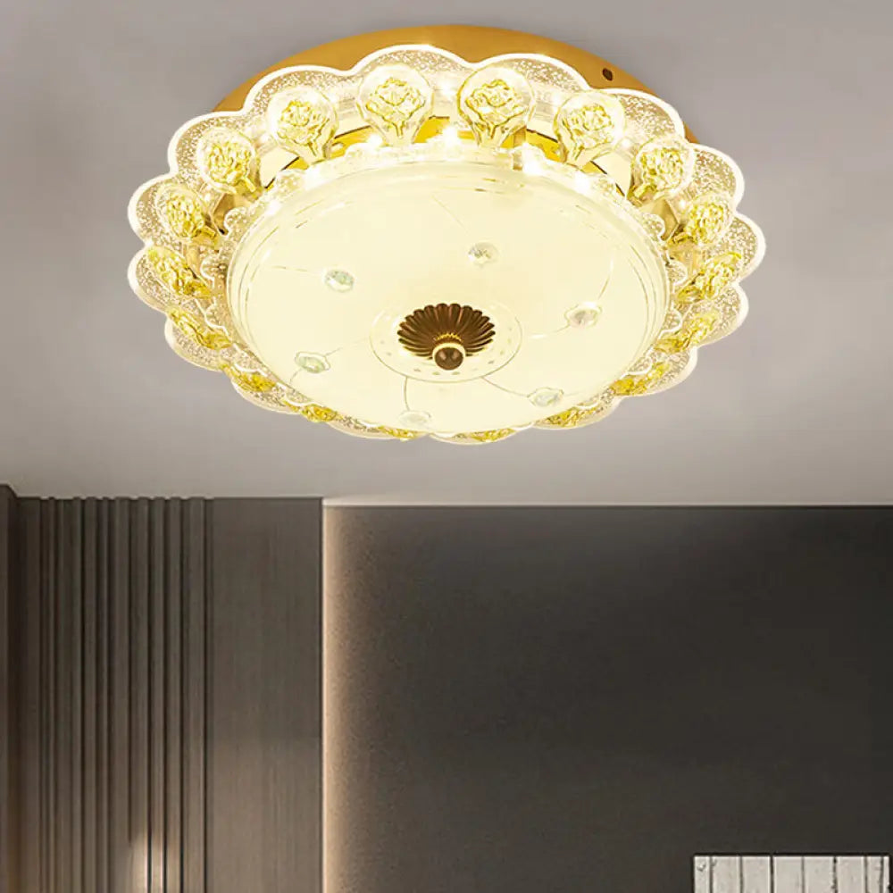 Gold Flush Mount Led Crystal Ceiling Light / B