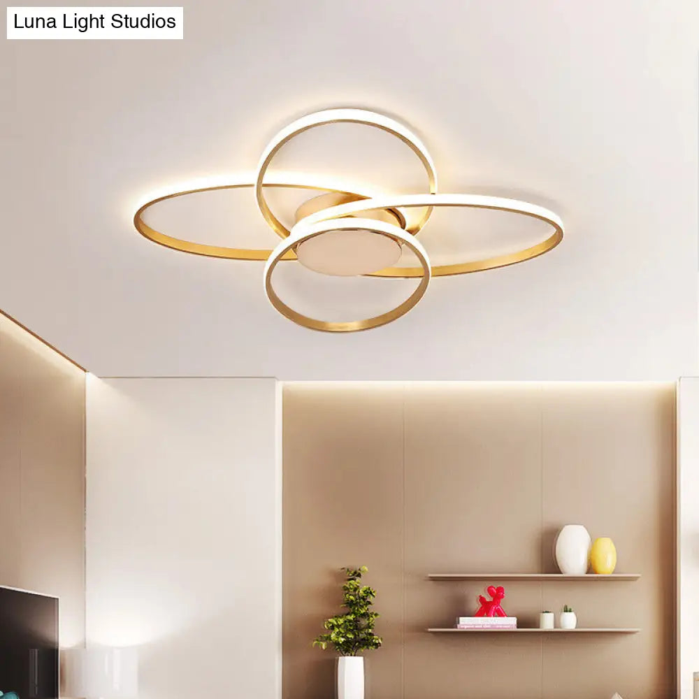 Gold Flush Mount Nordic Led Ceiling Light For Living Room With Overlapping Acrylic Design