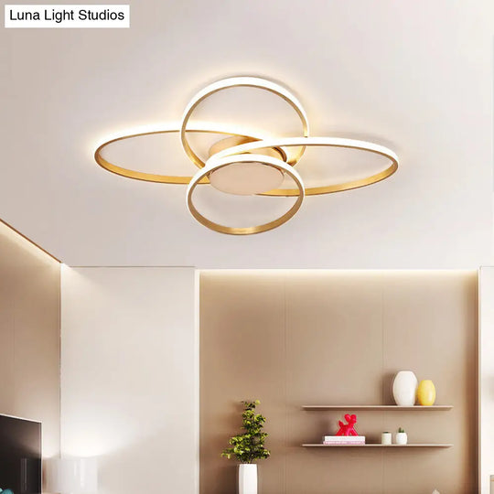 Gold Flush Mount Nordic Led Ceiling Light For Living Room With Overlapping Acrylic Design