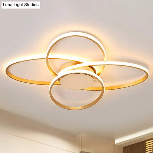 Gold Flush Mount Nordic Led Ceiling Light For Living Room With Overlapping Acrylic Design