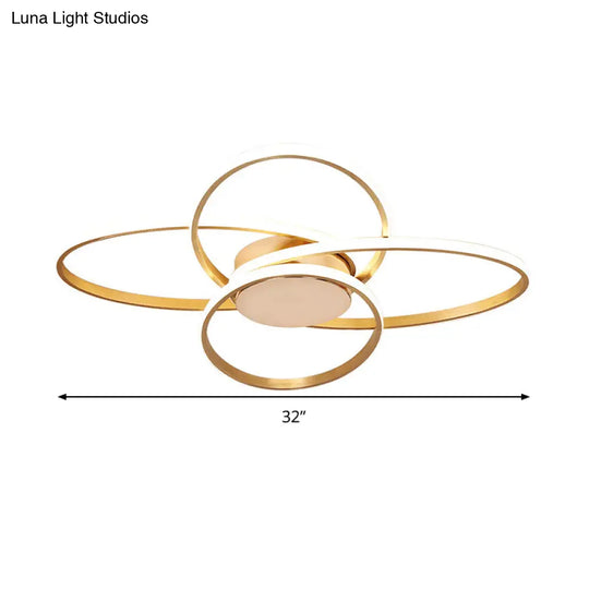 Gold Flush Mount Nordic Led Ceiling Light For Living Room With Overlapping Acrylic Design