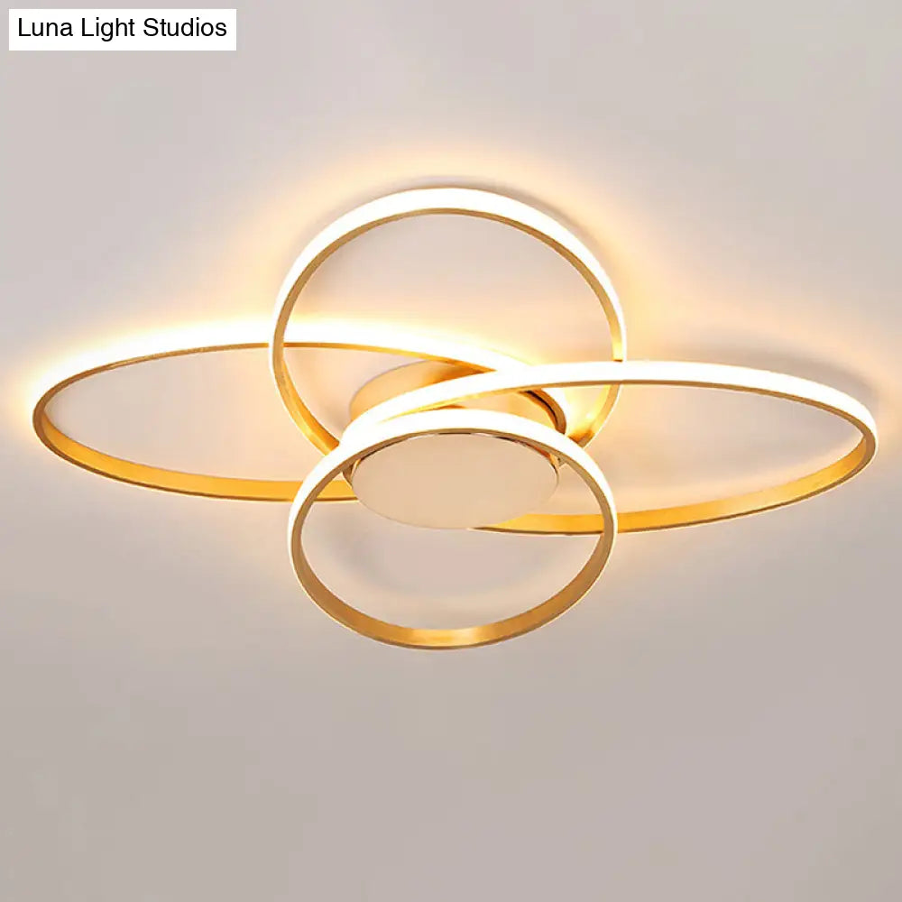 Gold Flush Mount Nordic Led Ceiling Light For Living Room With Overlapping Acrylic Design