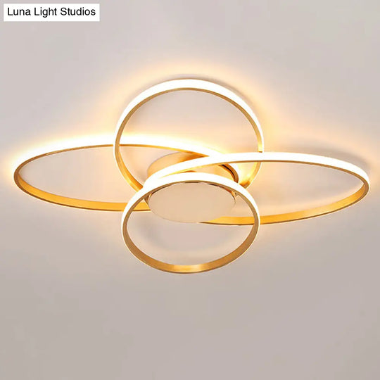 Gold Flush Mount Nordic Led Ceiling Light For Living Room With Overlapping Acrylic Design