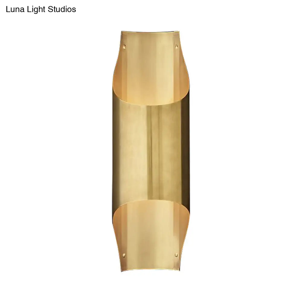 Gold Flush Sconce Light With Minimal Beveled Piping 2 Bulbs Metallic Indoor Wall Lamp Up And Down