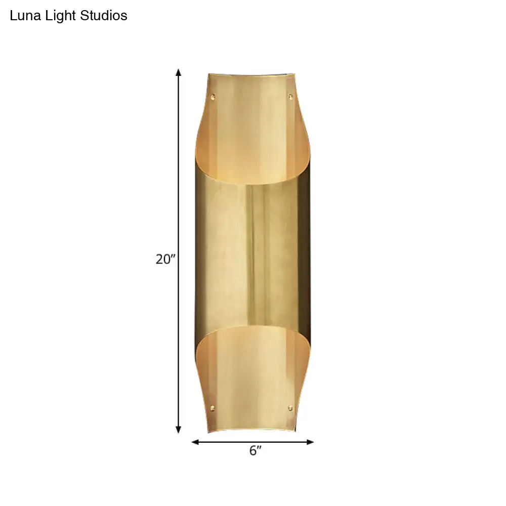 Gold Flush Sconce Light With Minimal Beveled Piping 2 Bulbs Metallic Indoor Wall Lamp Up And Down