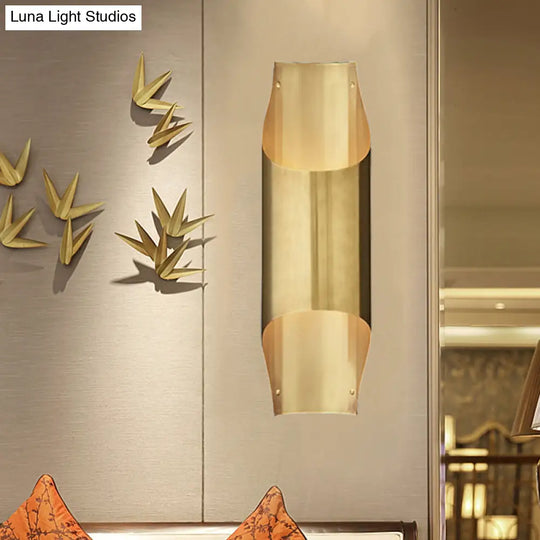 Gold Flush Sconce Light With Minimal Beveled Piping 2 Bulbs Metallic Indoor Wall Lamp Up And Down