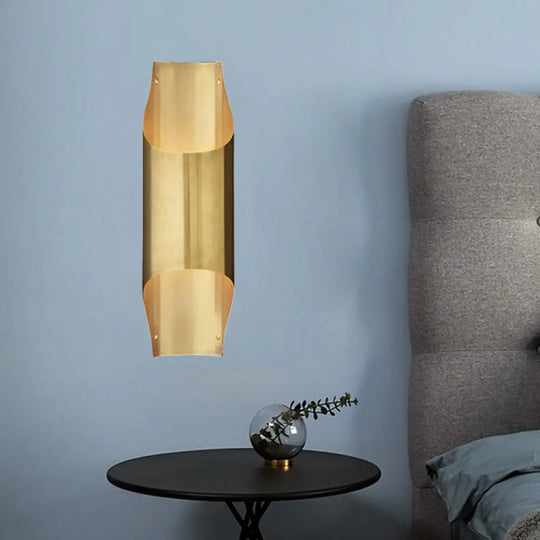 Gold Flush Sconce Light With Minimal Beveled Piping 2 Bulbs Metallic Indoor Wall Lamp Up And Down