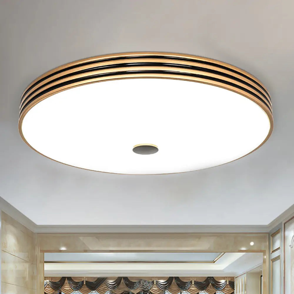 Gold Flush Traditional Led Bedroom Lamp - Cream Glass Drum Ceiling / 11’