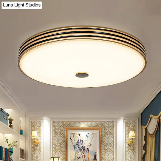 Gold Flush Traditional Led Bedroom Lamp - Cream Glass Drum Ceiling