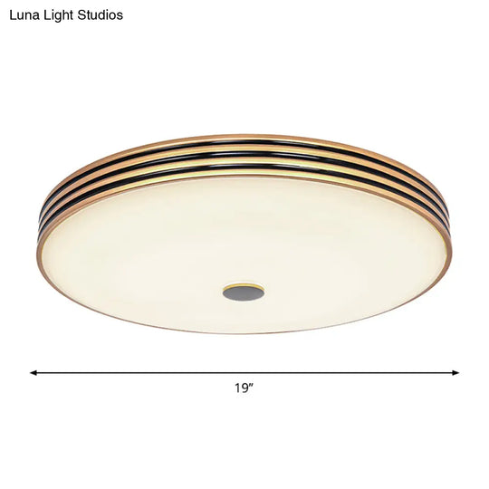 Gold Flush Traditional Led Bedroom Lamp - Cream Glass Drum Ceiling
