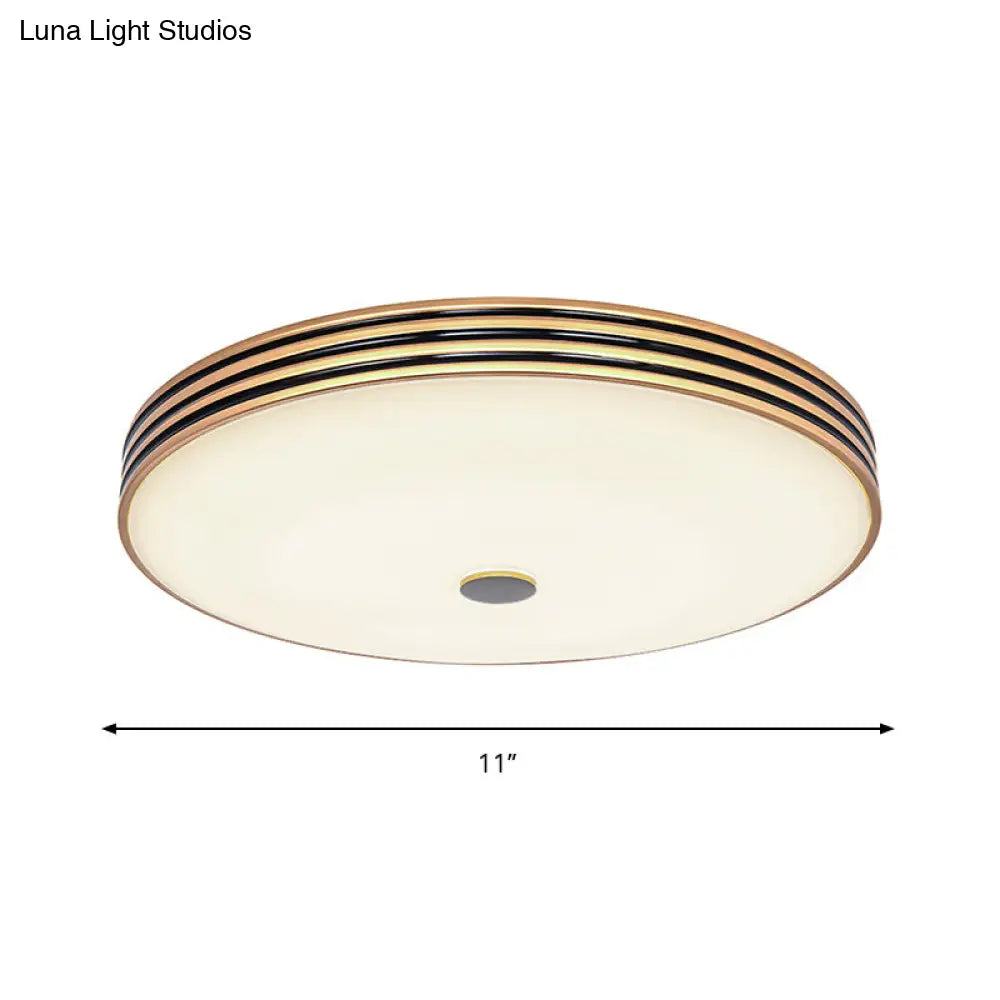 Gold Flush Traditional Led Bedroom Lamp - Cream Glass Drum Ceiling