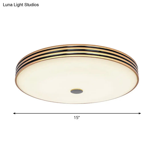 Gold Flush Traditional Led Bedroom Lamp - Cream Glass Drum Ceiling