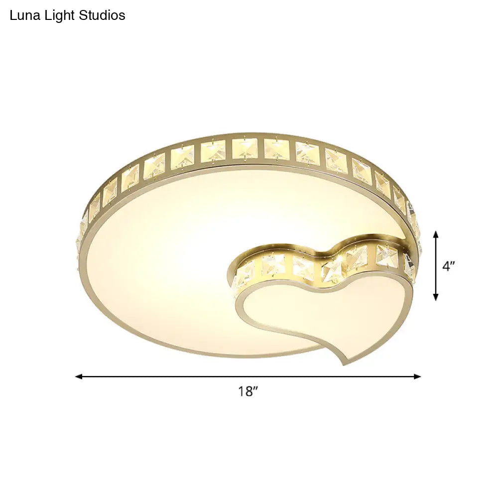 Gold Flushmount Led Ceiling Light With Cut Crystal Heart & Round Design - Simple Style