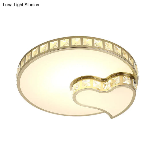 Gold Flushmount Led Ceiling Light With Cut Crystal Heart & Round Design - Simple Style