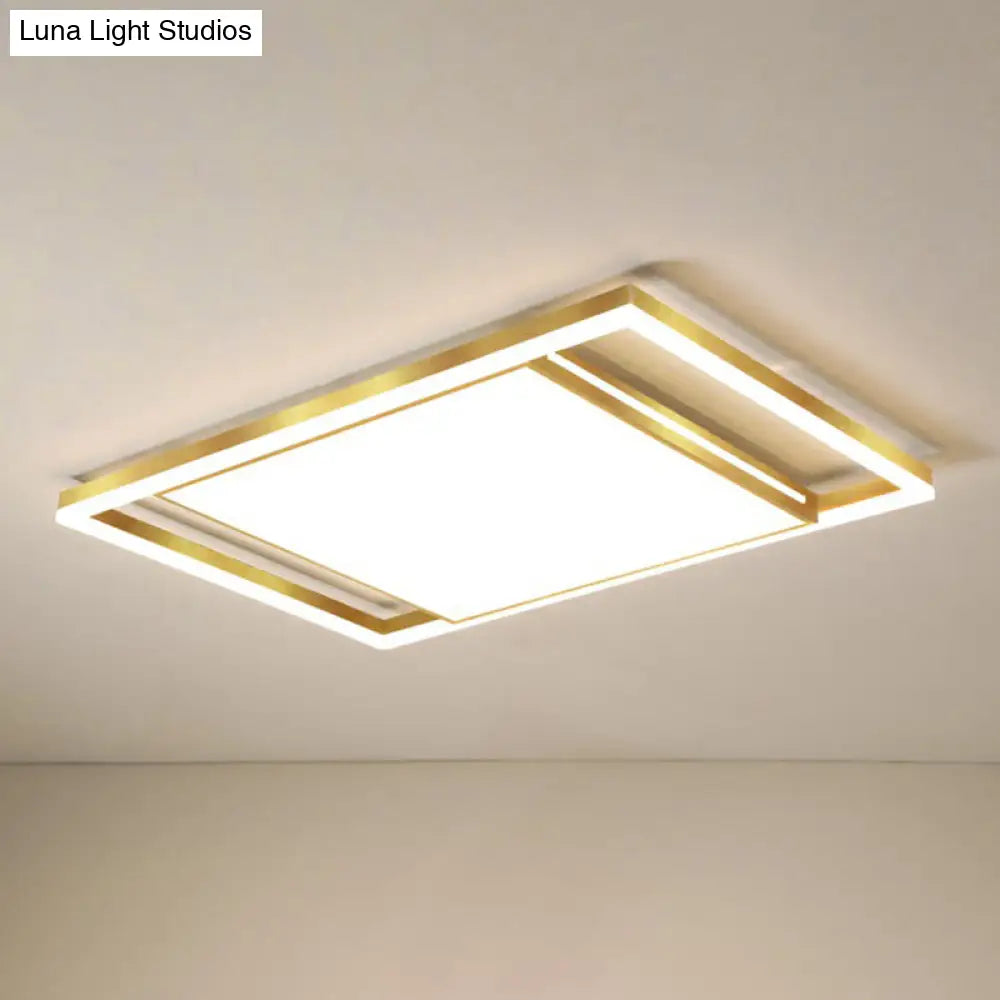 Gold Flushmount Light: Simple Living Room Ceiling Fixture With Acrylic Rectangle Shade / 43 Warm