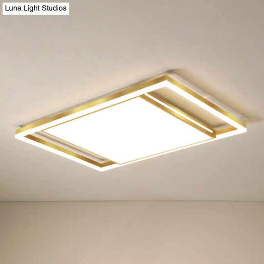 Gold Flushmount Light: Simple Living Room Ceiling Fixture With Acrylic Rectangle Shade / 43 Warm